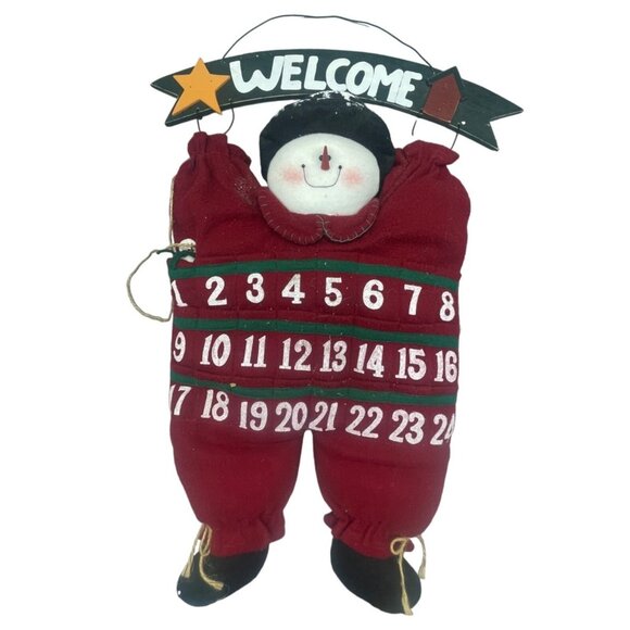 advent Christmas countdown calendar plush snowman welcome wood sign plush READ - Picture 1 of 11